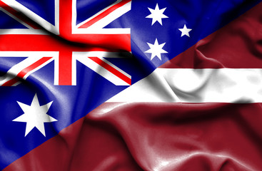 Waving flag of Latvia and Australia