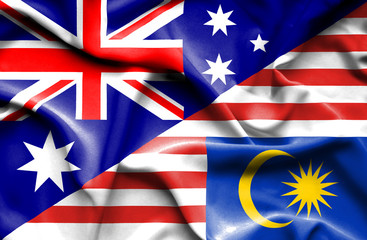 Waving flag of Malaysia and Australia