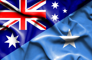 Waving flag of Somalia and Australia
