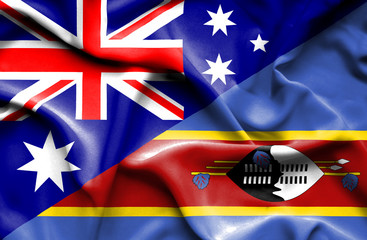Waving flag of Swazliand and Australia