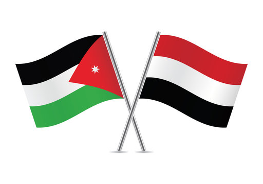 Jordan and Yemen flags. Vector illustration.