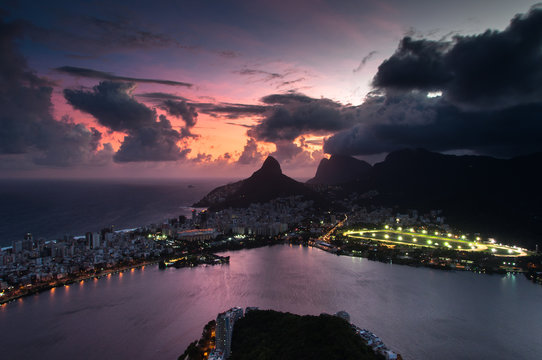 Spectacular Aerial View of Rio de Janeiro by Sunset