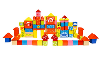 Colored castle made from wooden blocks 