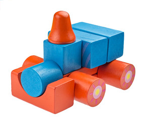 Toy car made from colored wooden blocks