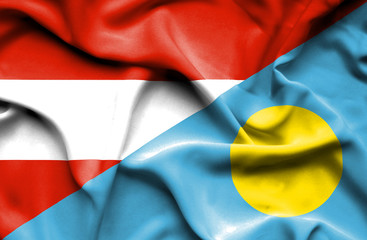 Waving flag of Palau and Austria