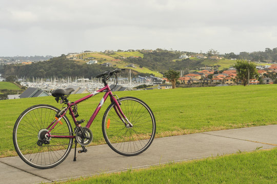 Bike overlooking the marina, Whangaparaoa, Auckland, New Zealand