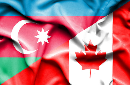 Waving flag of Canada and Azerbaijan