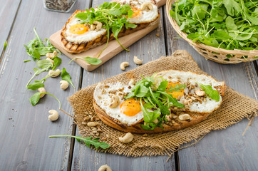 Village bread, fried eggs