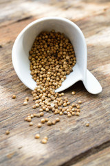 Close up of dried coriander seeds