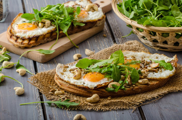 Village bread, fried eggs