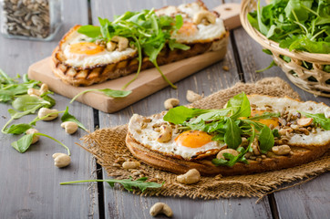 Village bread, fried eggs