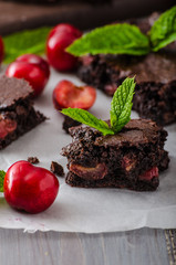 Chocolate brownies with cherries
