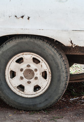 Wheels of old cars, old white.