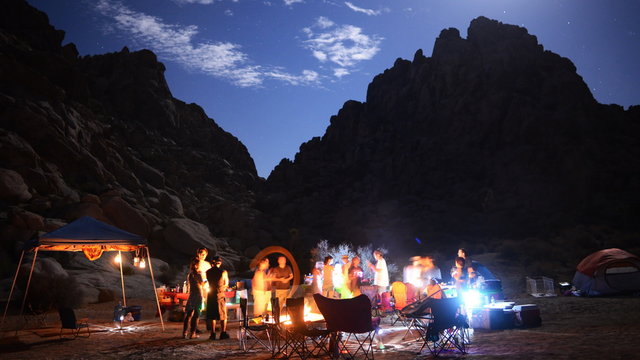 time lapse footage with pan motion of camping in the desert of Joshua Tree National Park, California
