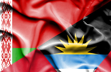 Waving flag of Antigua and Barbuda and Belarus
