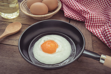 Fried egg in pan, filtered image