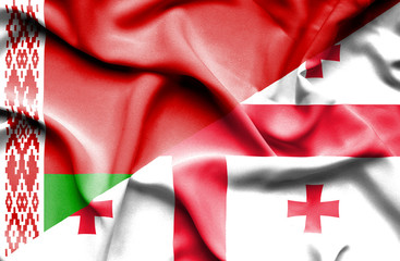 Fototapeta na wymiar Waving flag of Georgia and Belarus