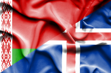Waving flag of Iceland and Belarus