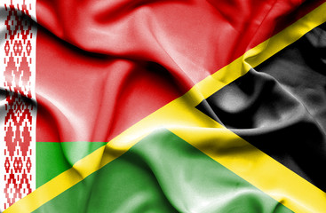 Waving flag of Jamaica and Belarus