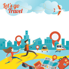 Naklejka premium Couple run to City Travel