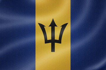 Barbados flag on the fabric texture background