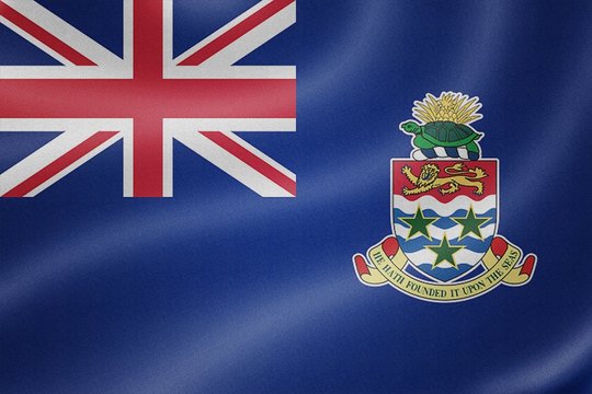 Cayman Islands flag on the fabric texture background