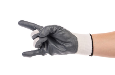 Hand shows two in rubber glove.