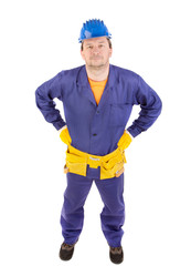 Worker in blue protective helmet.