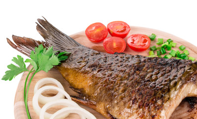 Close up of grilled carp steak. 