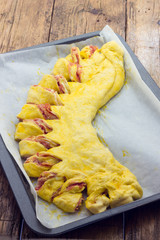 Savory pie with bacon and soft cheese