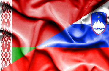 Fototapeta premium Waving flag of Slovenia and Belarus