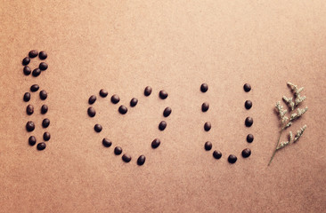 I love you from coffee beans with retro filter effect