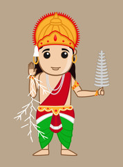 Cartoon Mythological Hindu Indra God