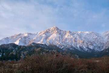 Snow mountain in light of sunrise, Gansu Province, China