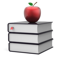 Books three 3 blank red apple textbooks stack studying icon