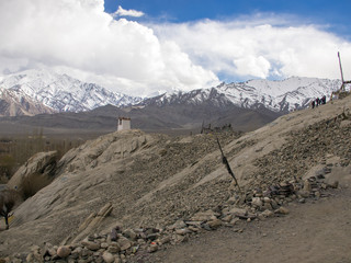 Mountain range and dry land