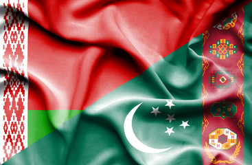 Waving flag of Turkmenistan and Belarus