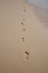 Fototapeta na wymiar footprints on sand beach