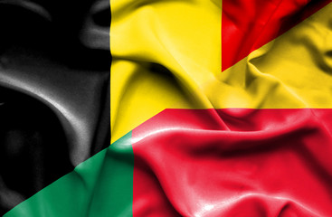 Waving flag of Benin and Belgium