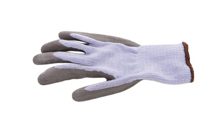 Close up of gray rubber glove.