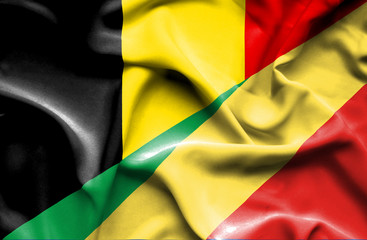 Waving flag of Congo Republic and Belgium