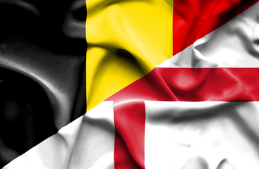 Waving flag of England and Belgium