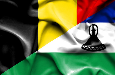 Waving flag of Lesotho and Belgium