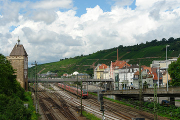 Station and train of city Esslingen am Neckar