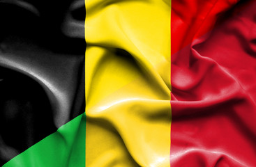 Fototapeta na wymiar Waving flag of Mali and Belgium