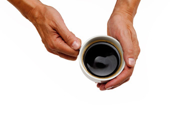 Man holding espresso coffee isolate on a white background