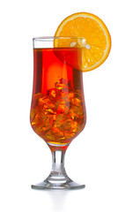 red coctail drink with ice cubs isolated on white background