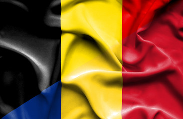 Waving flag of Romania and Belgium
