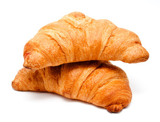 Two fresh perfect croissants isolated