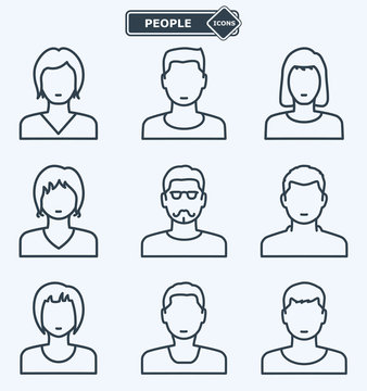 People icons, linear flat style